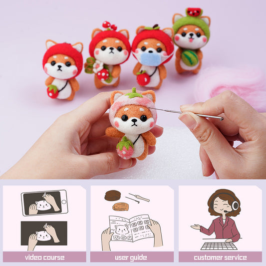 DIY Needle Felting Kit for Beginners - Cute Shiba Inu Costume Keychain Doll Set