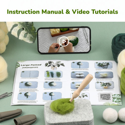 DIY Needle Felting Kit for Beginners - Monstera | Cute Faux Potted Plant Home Decor
