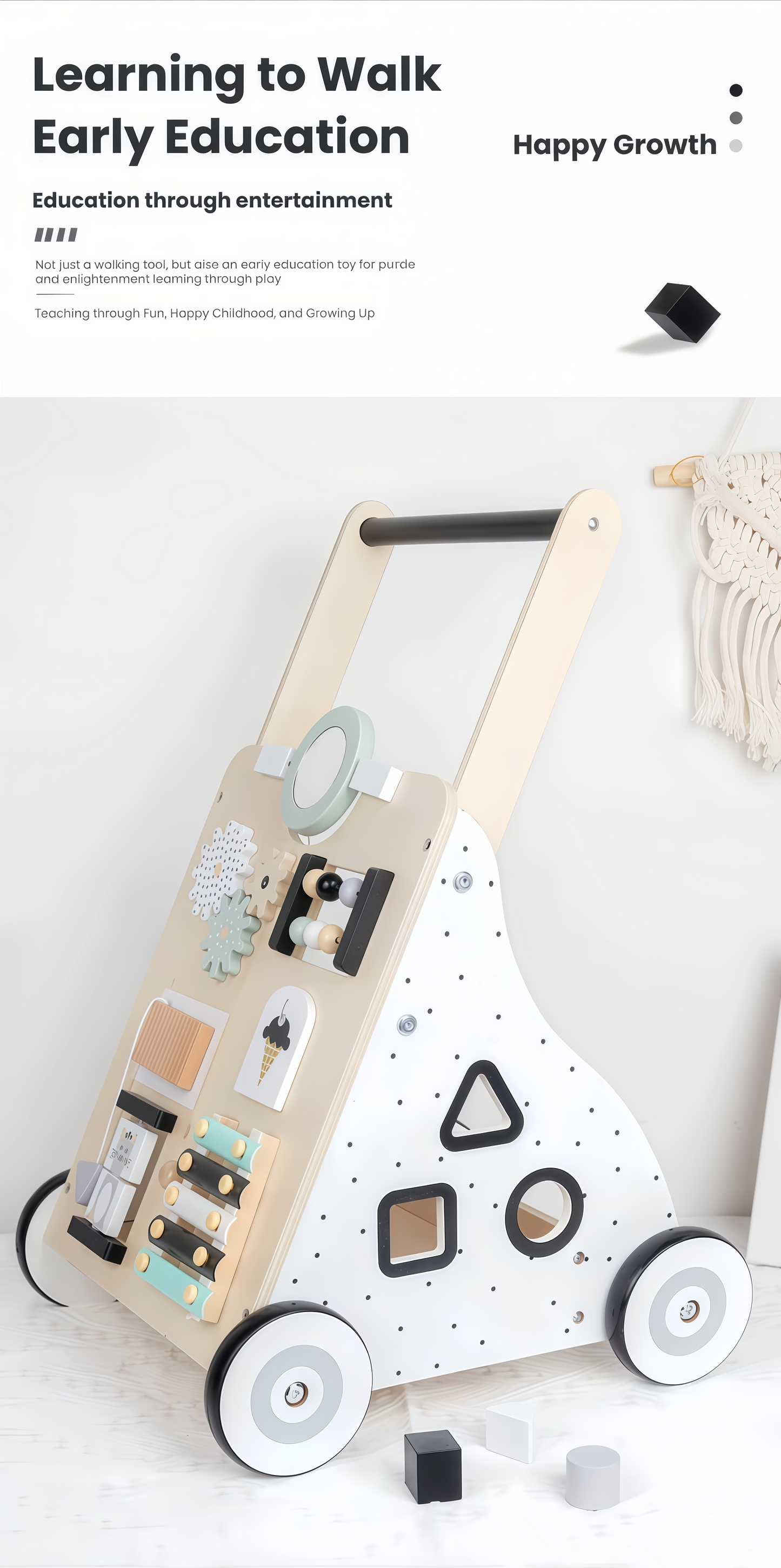 Wooden Baby Walker, Children's Multi-functional Walker
