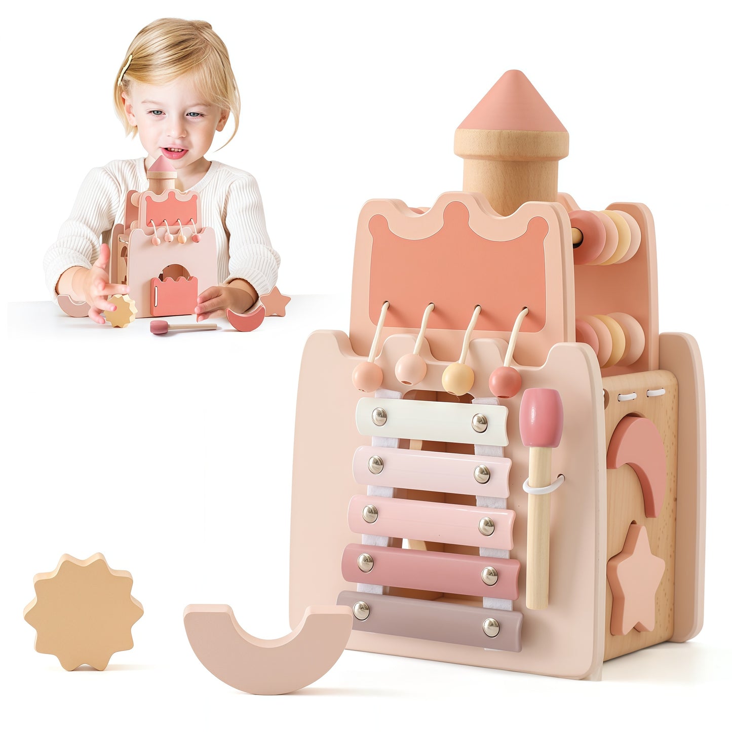 Wooden Activity Cube 9-in-1 Montessori Toys for 3+ Year Old, Multipurpose Educational Sensory Learning Toys