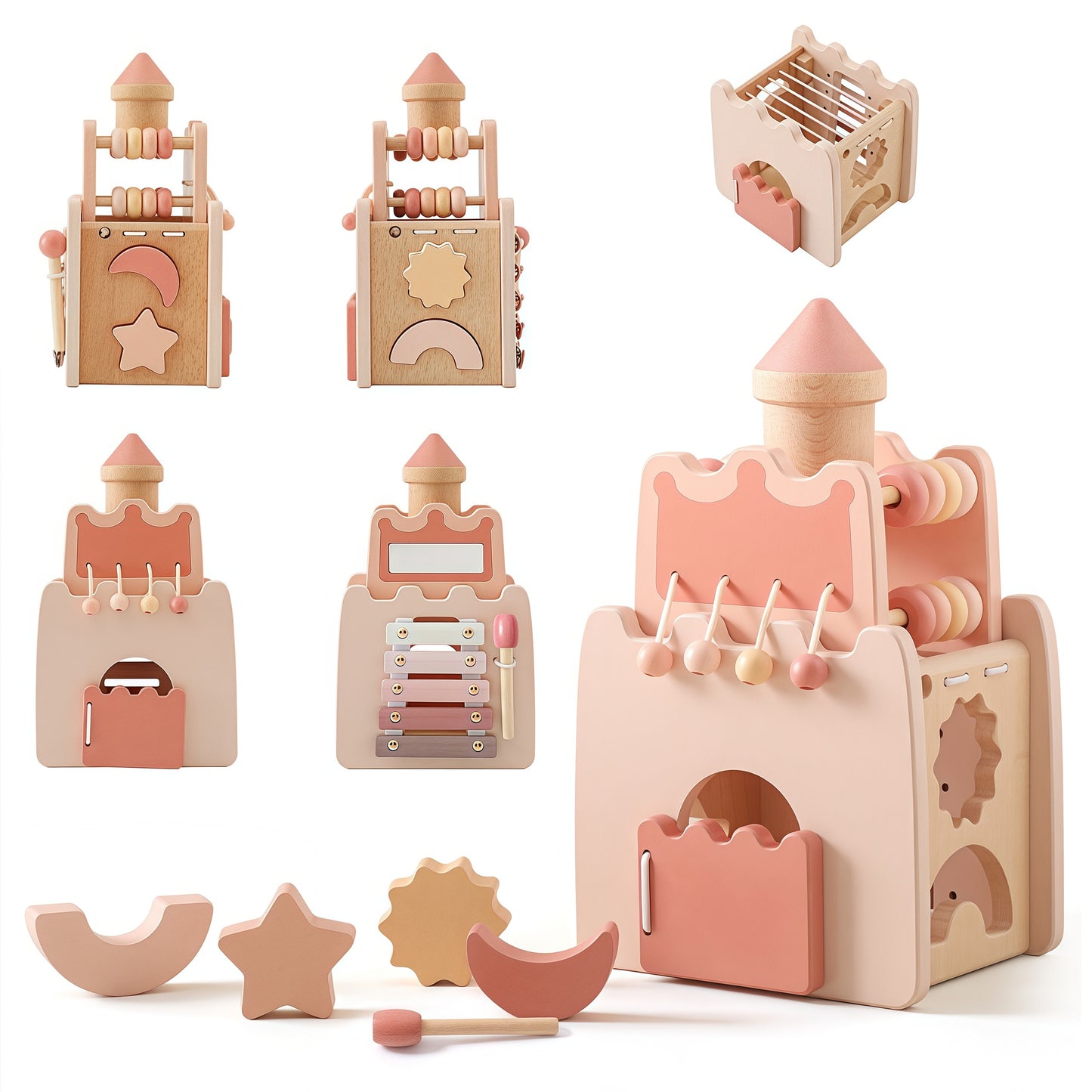 Wooden Activity Cube 9-in-1 Montessori Toys for 3+ Year Old, Multipurpose Educational Sensory Learning Toys