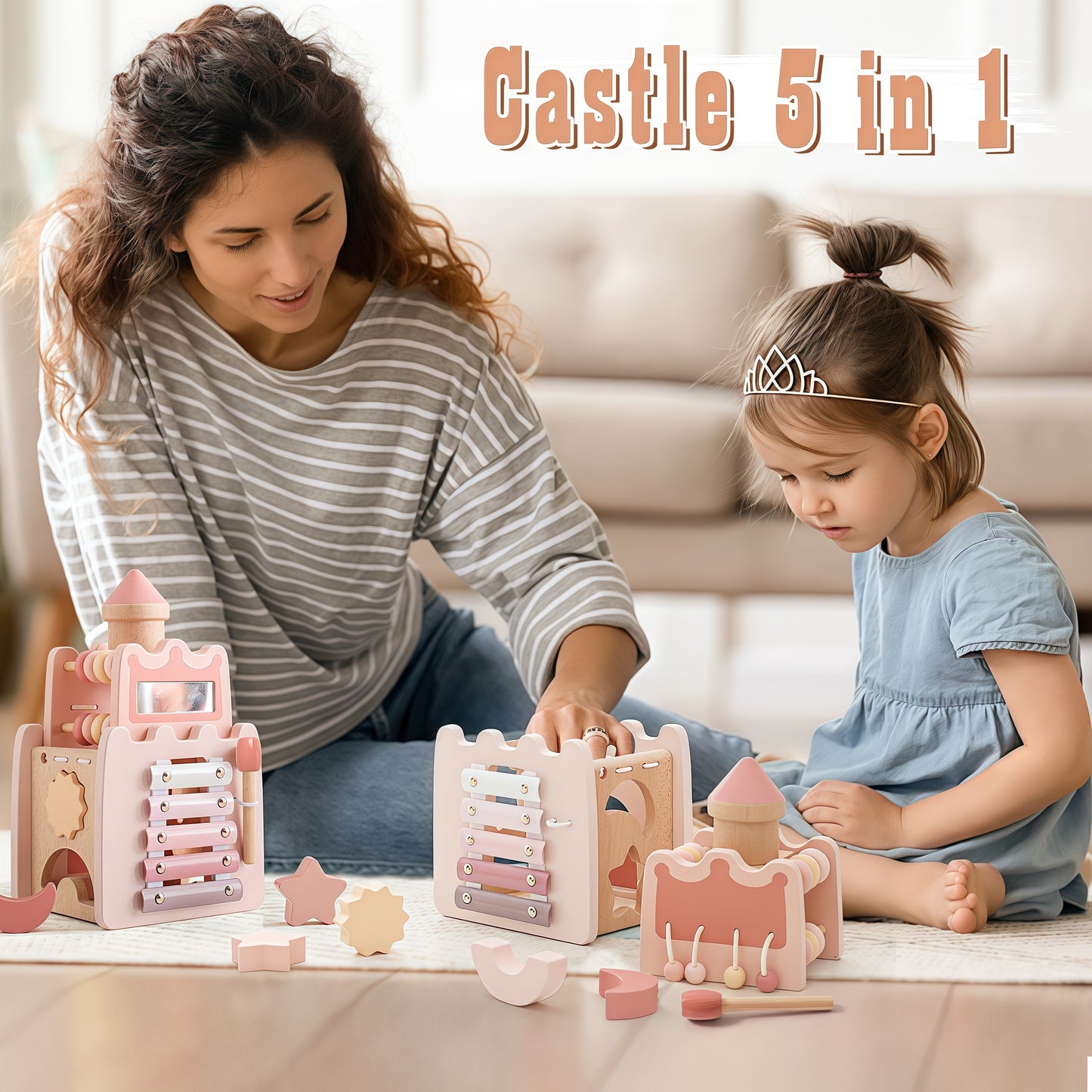 Wooden Activity Cube 9-in-1 Montessori Toys for 3+ Year Old, Multipurpose Educational Sensory Learning Toys