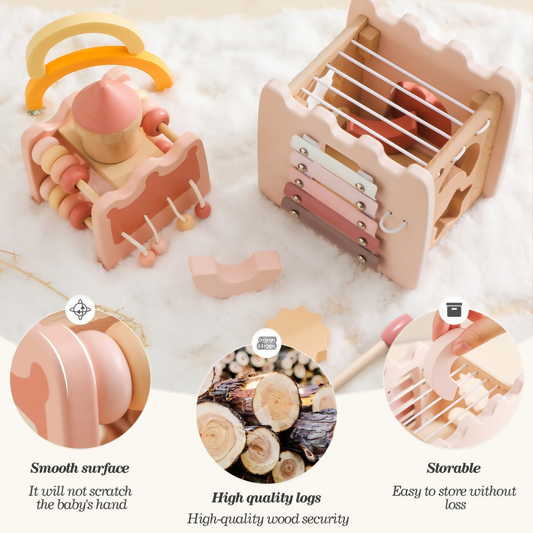 Wooden Activity Cube 9-in-1 Montessori Toys for 3+ Year Old, Multipurpose Educational Sensory Learning Toys