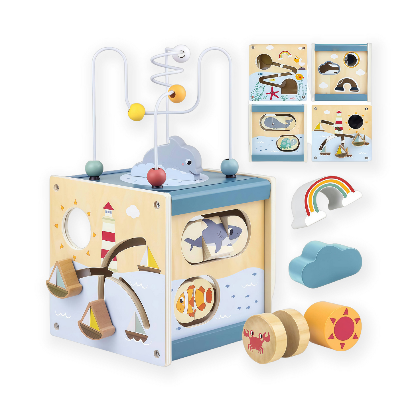 6-in-1 Wooden Ocean Activity Cube Montessori Toys