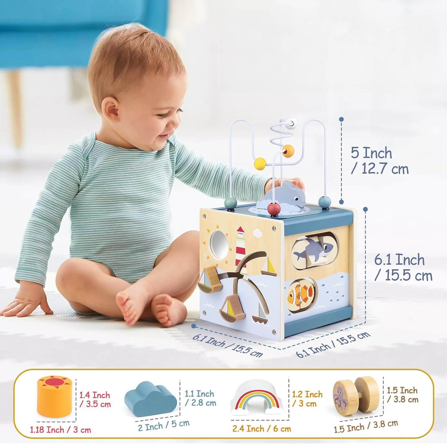 6-in-1 Wooden Ocean Activity Cube Montessori Toys