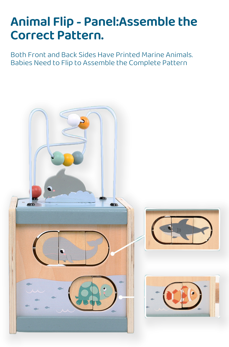 6-in-1 Wooden Ocean Activity Cube Montessori Toys