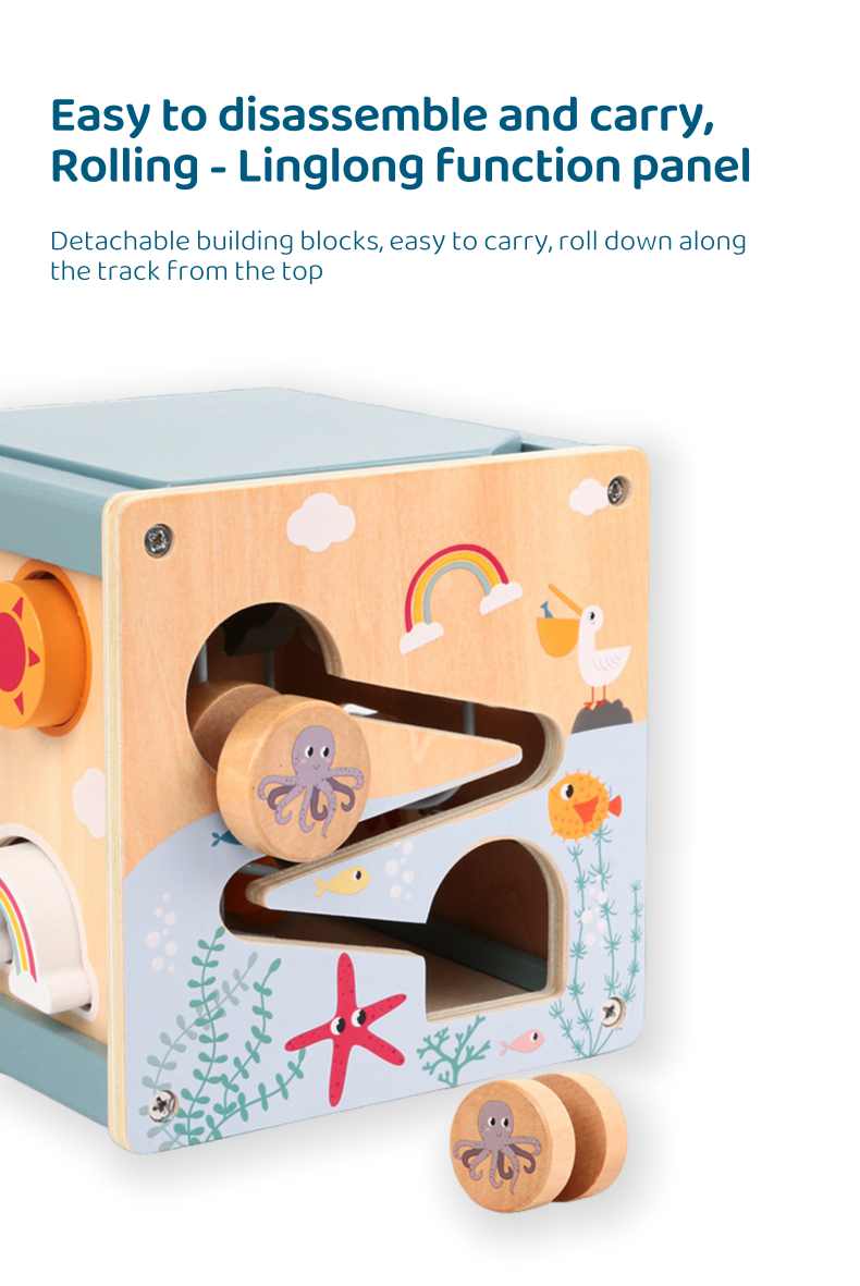 6-in-1 Wooden Ocean Activity Cube Montessori Toys