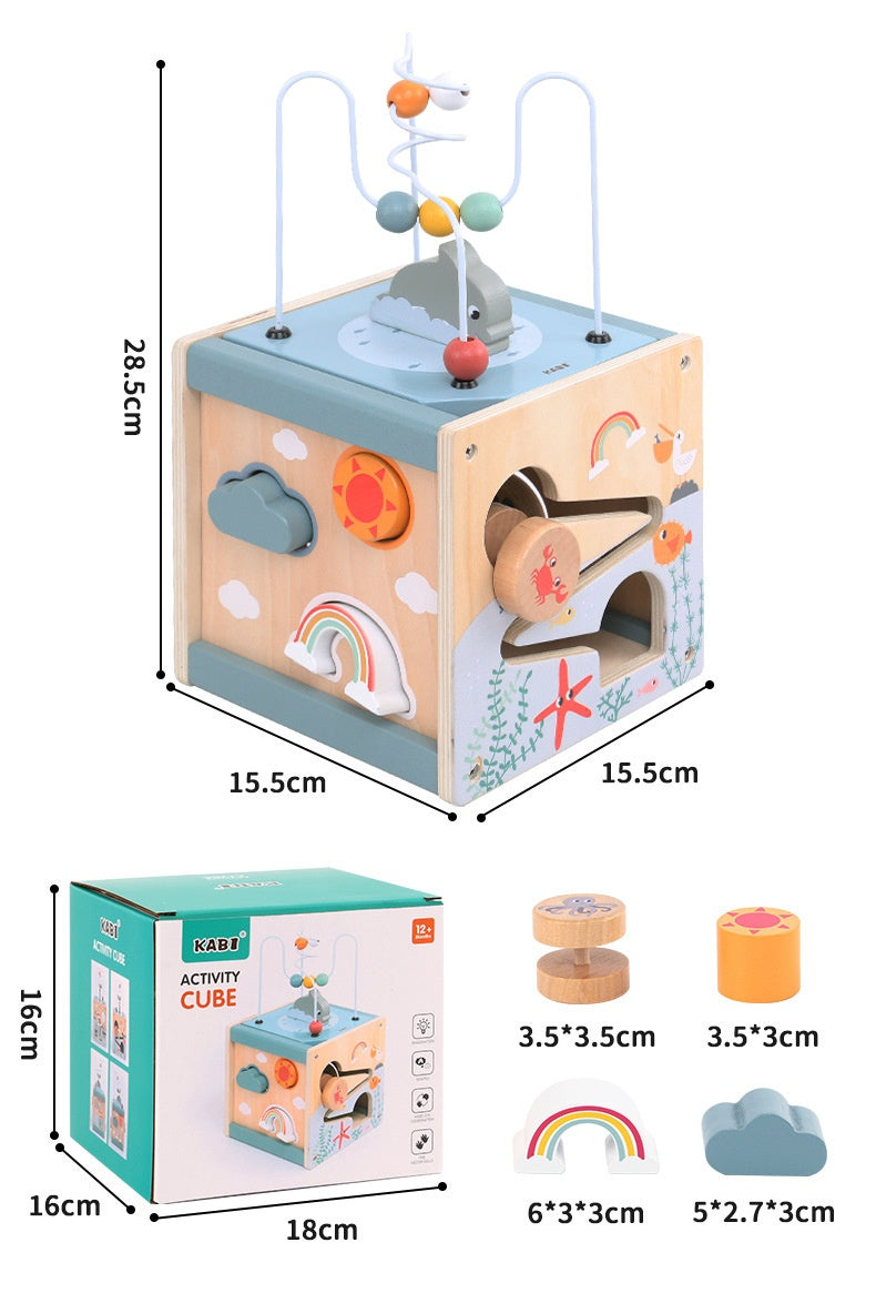 6-in-1 Wooden Ocean Activity Cube Montessori Toys
