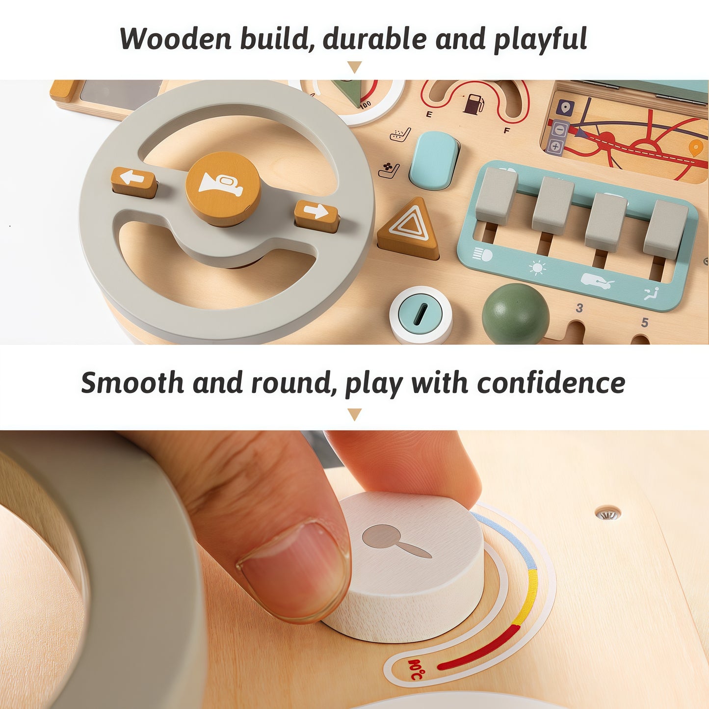 Wooden Montessori Steering Wheel Sensory Activity Board