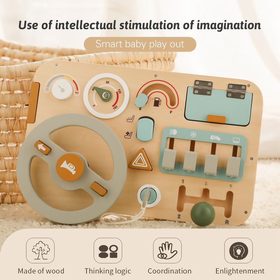 Wooden Montessori Steering Wheel Sensory Activity Board