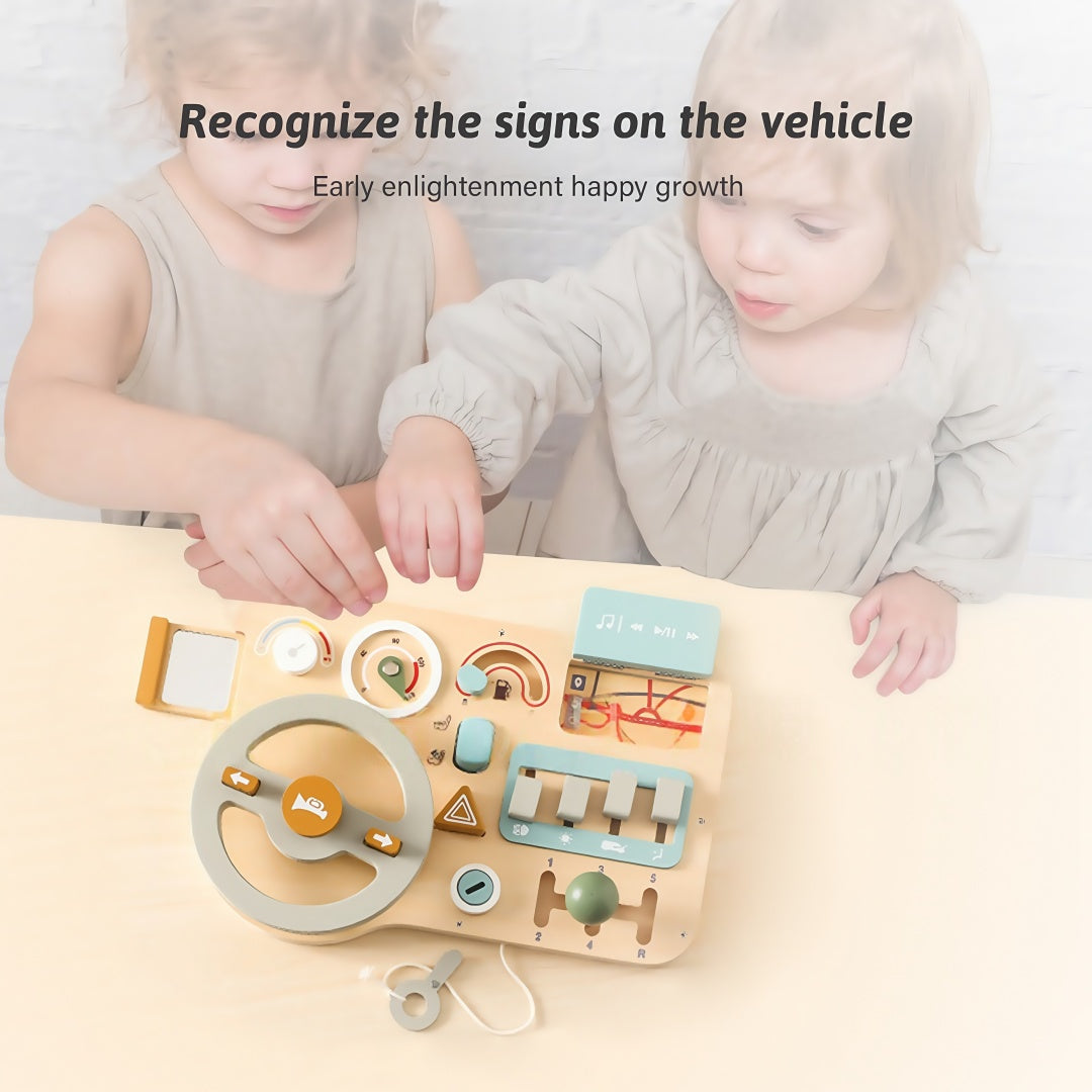 Wooden Montessori Steering Wheel Sensory Activity Board