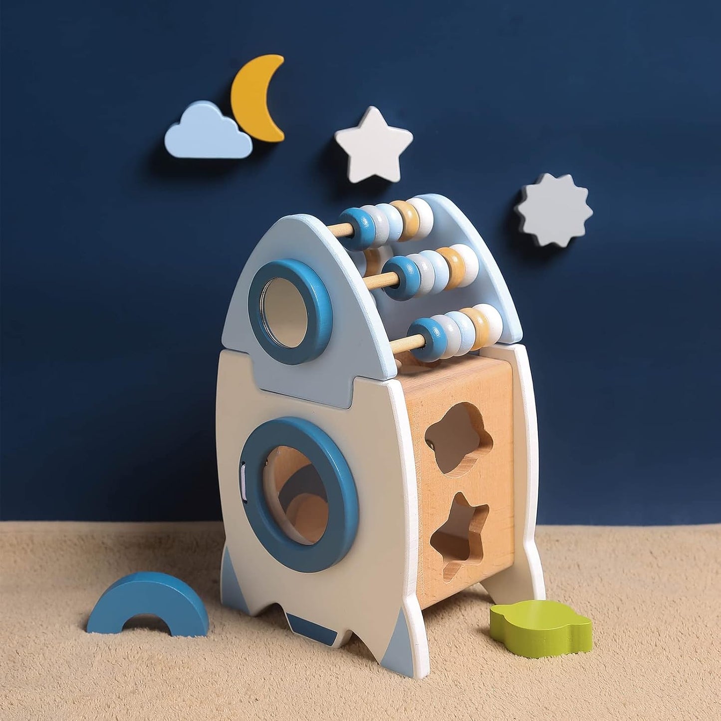 Wooden Montessori Busy Board Activities, Rocket Style