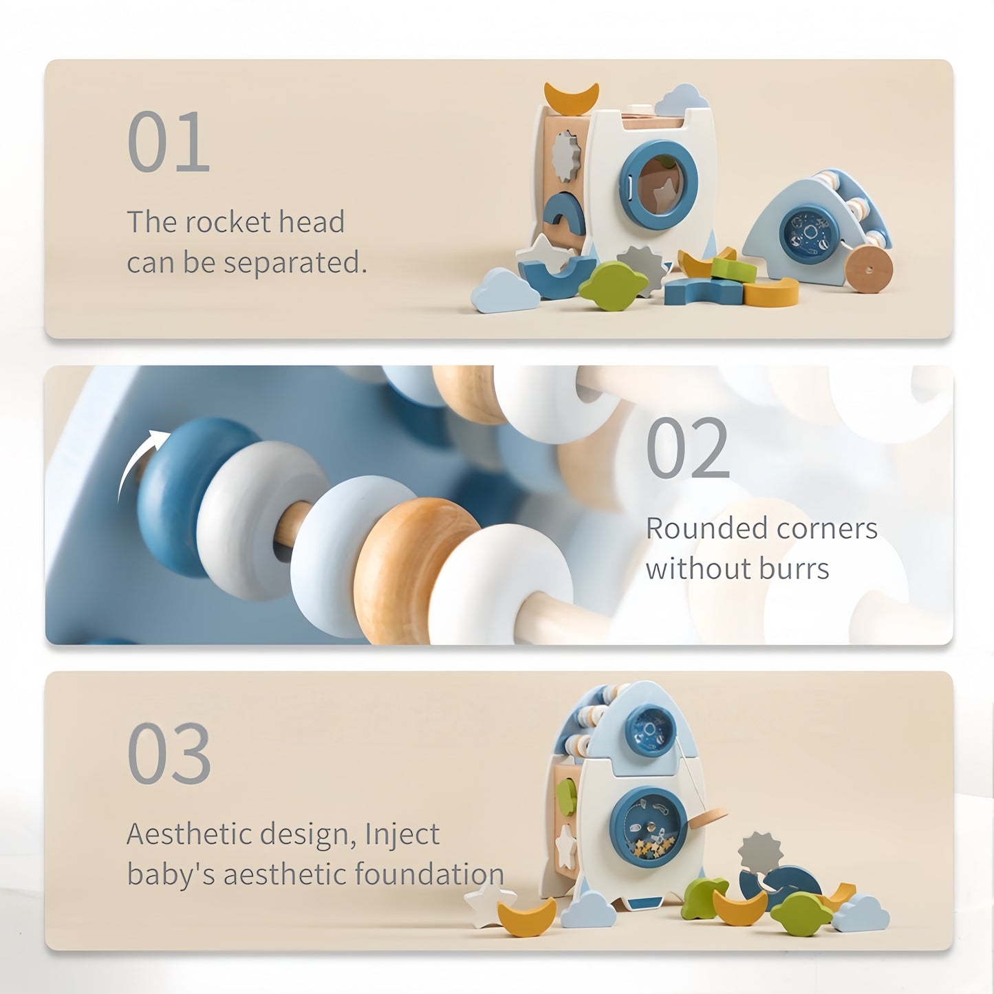 Wooden Montessori Busy Board Activities, Rocket Style