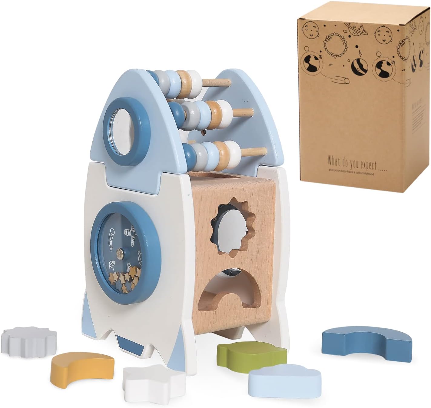 Wooden Montessori Busy Board Activities, Rocket Style