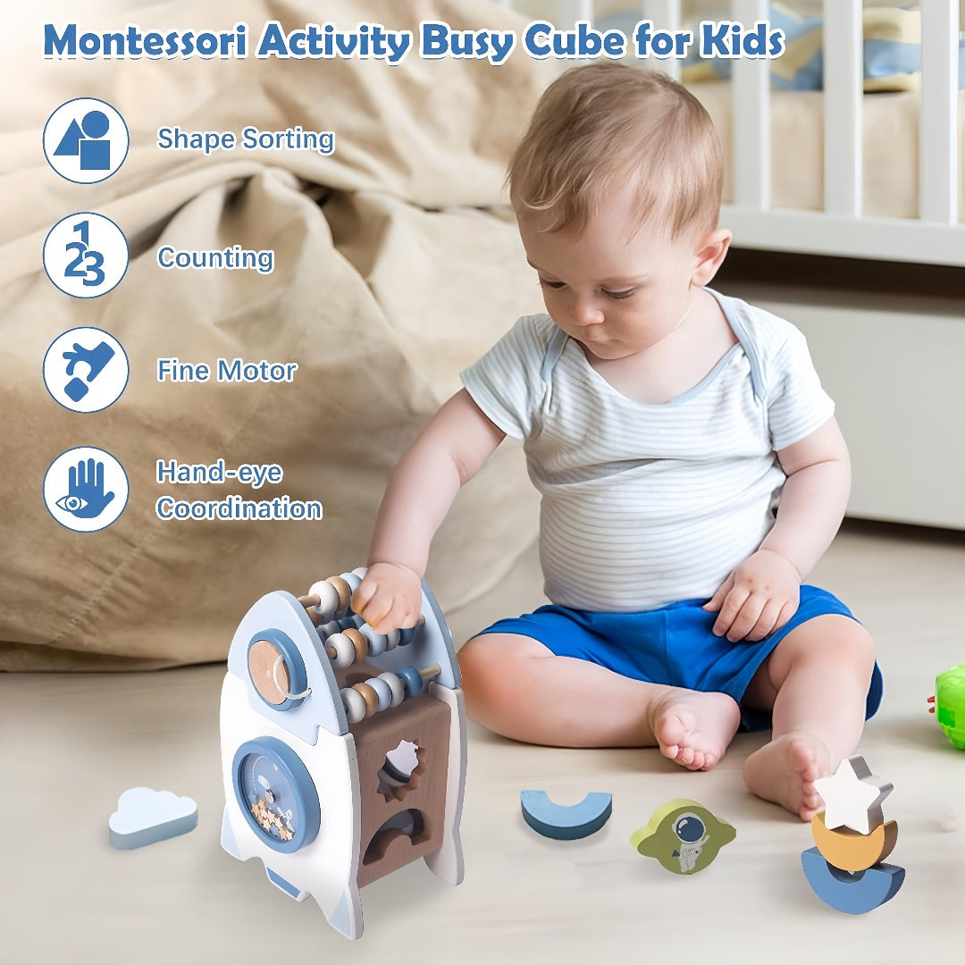 Wooden Montessori Busy Board Activities, Rocket Style