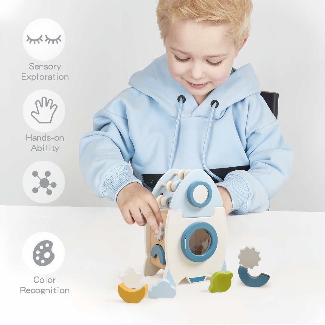 Wooden Montessori Busy Board Activities, Rocket Style