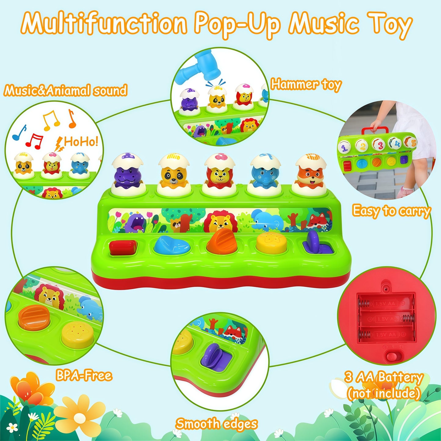 Musical Animal Whack - A - Mole Toy for Babies