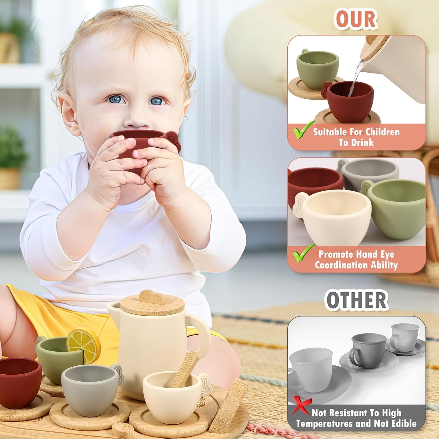 Silicone & Wooden Afternoon Tea Party Pretend Play Set