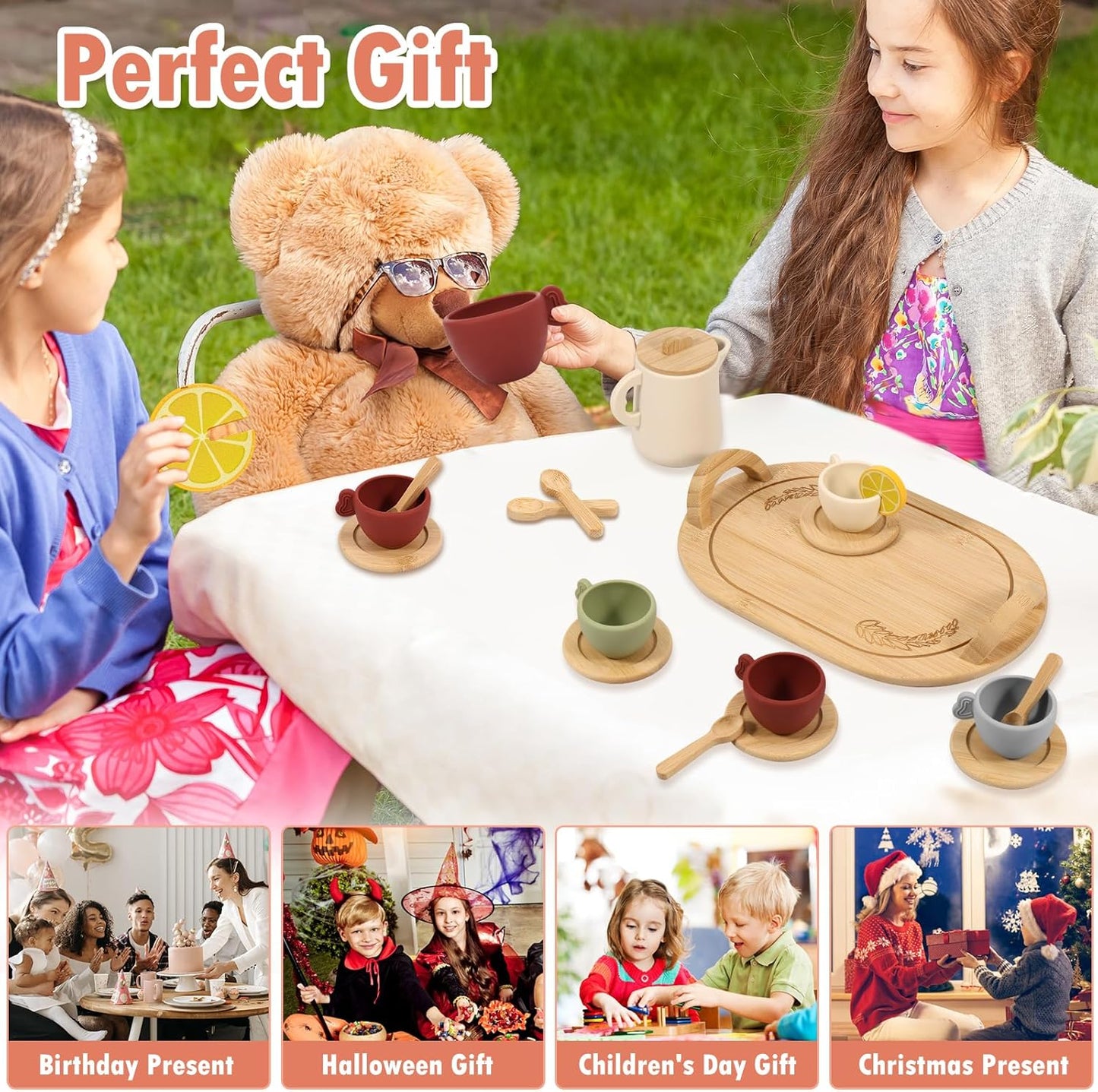 Silicone & Wooden Afternoon Tea Party Pretend Play Set