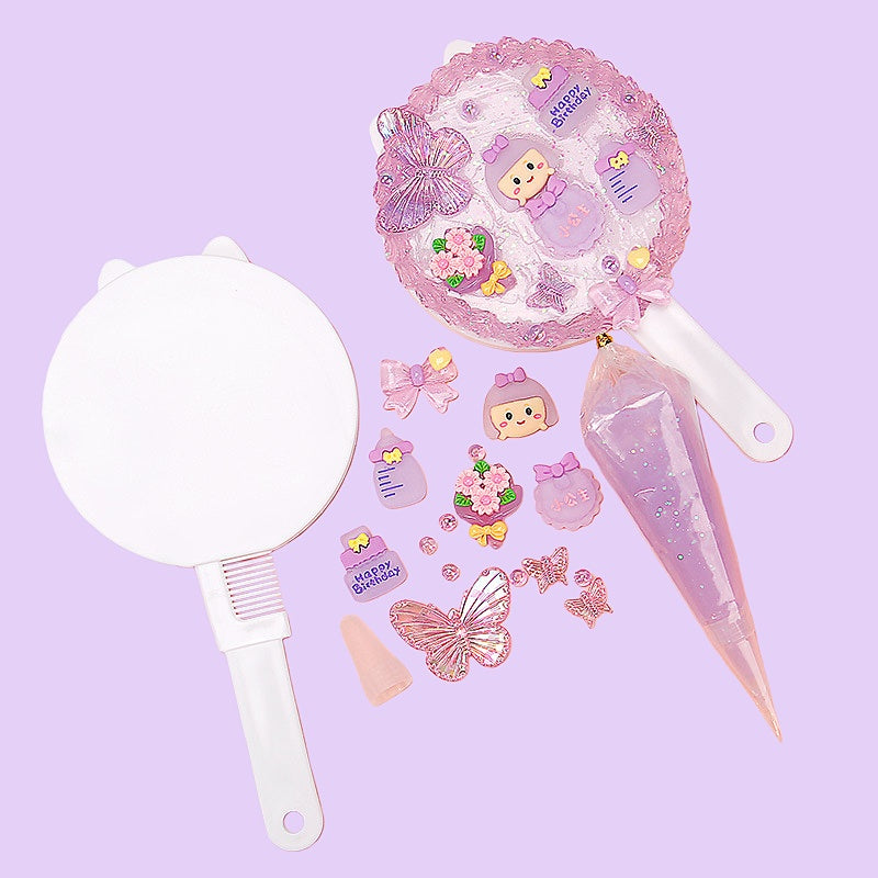 Cream Glue DIY 2-in-1 Hairbrush & Mirror Set