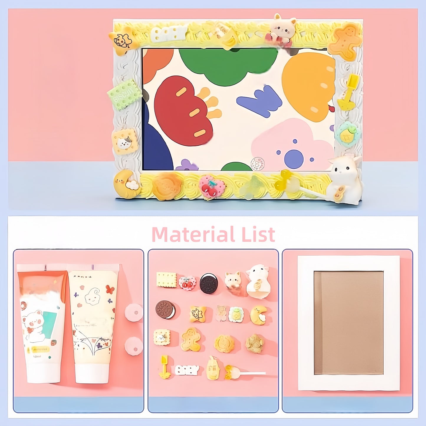 Cream Glue Photo Frame DIY Material Kit (6-Inch, Optional 6-Inch Photo Printing Service)