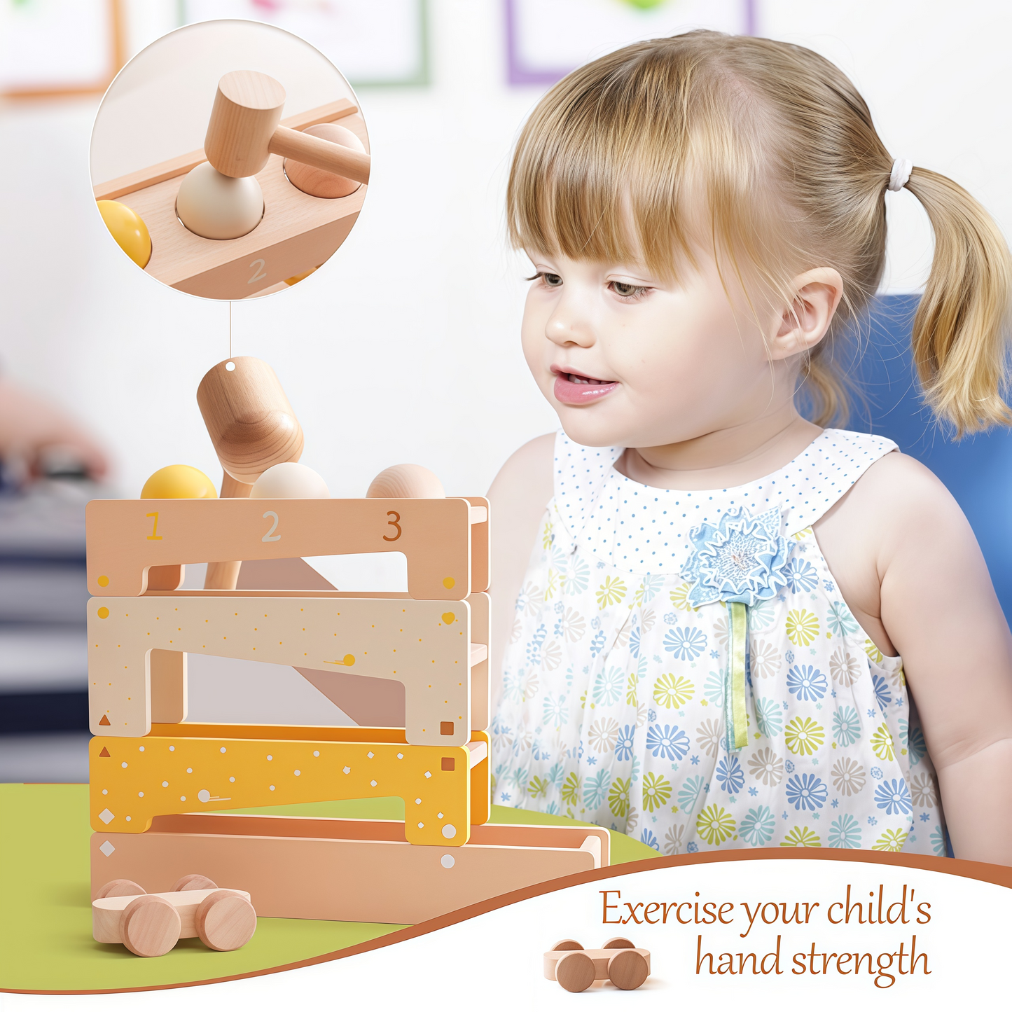 Montessori Wooden Hammering & Rolling Ball Track Toy Set
