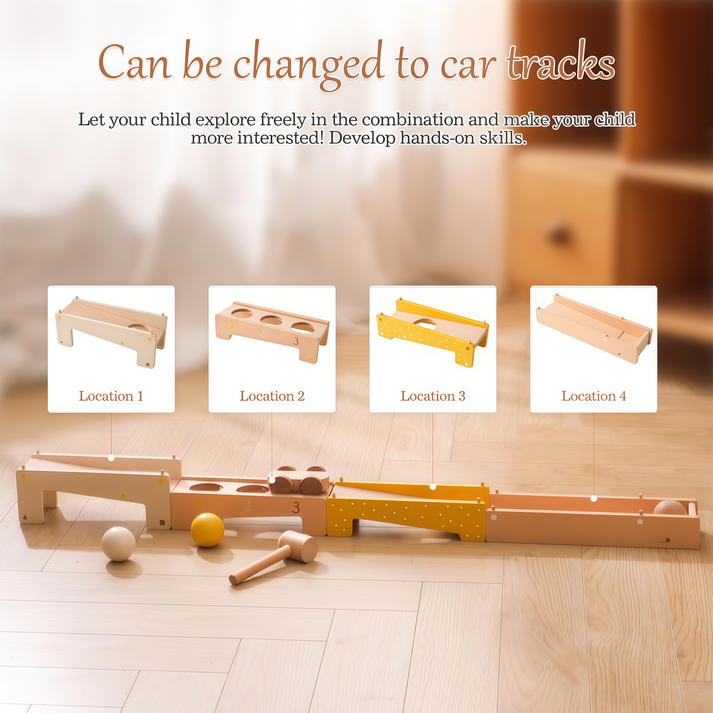 Montessori Wooden Hammering & Rolling Ball Track Toy Set