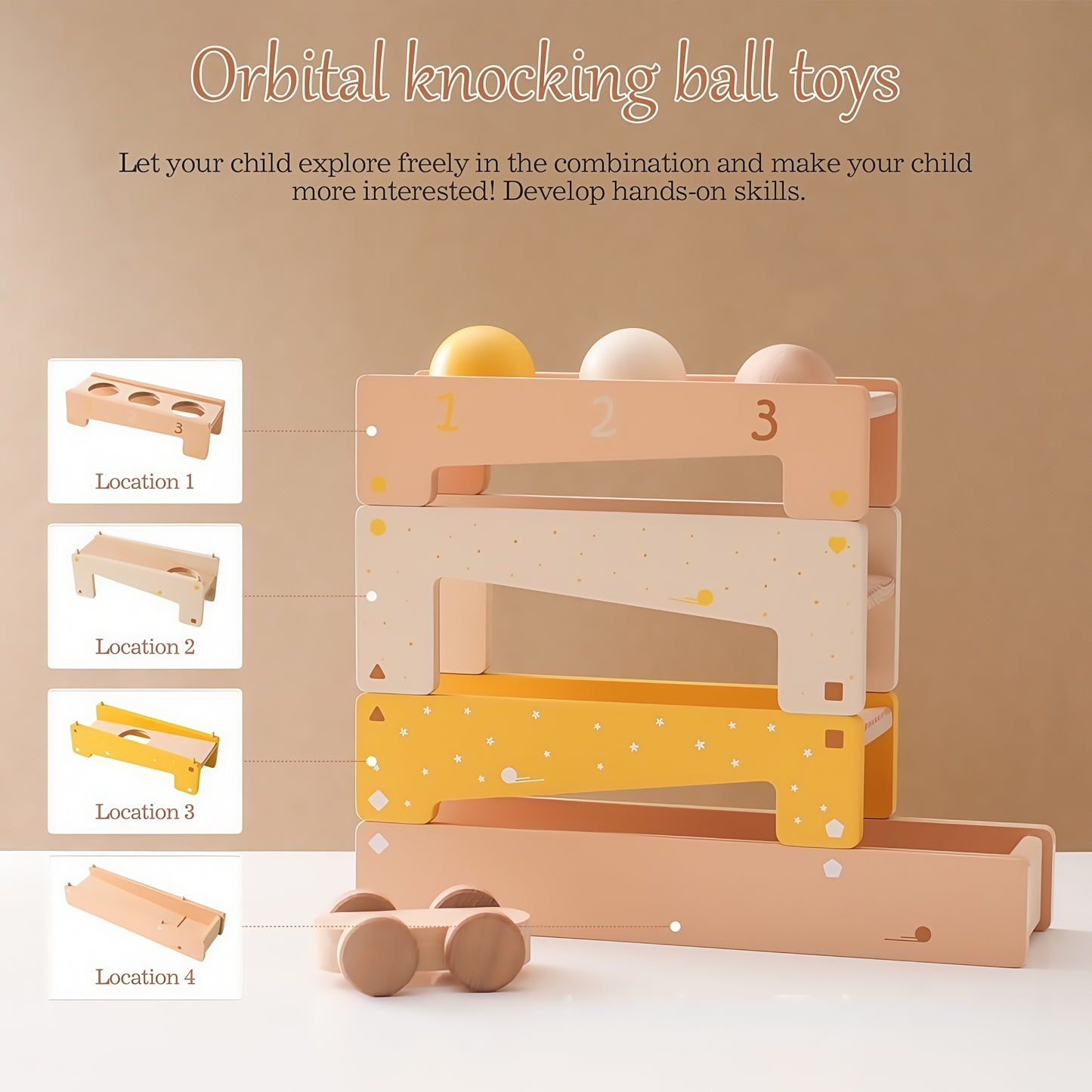 Montessori Wooden Hammering & Rolling Ball Track Toy Set