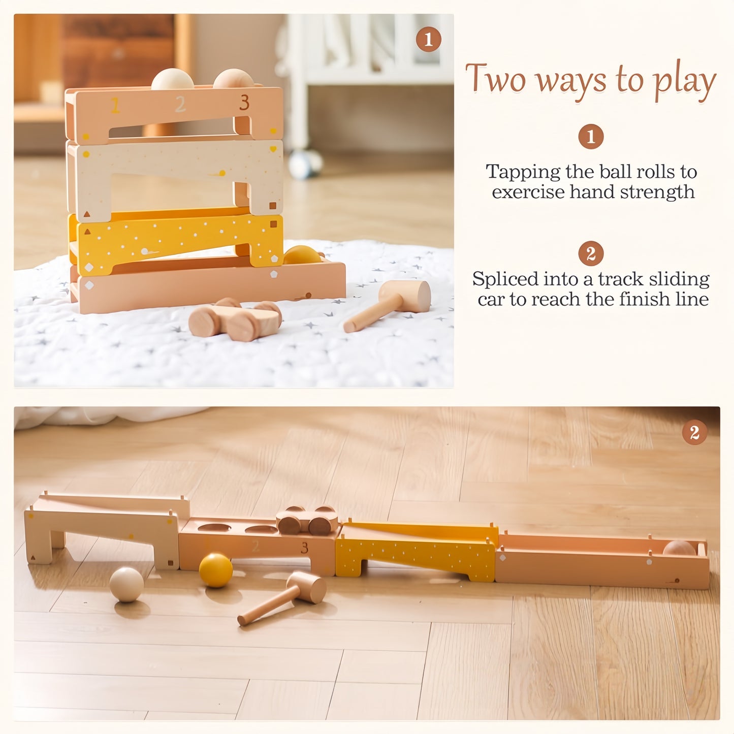 Montessori Wooden Hammering & Rolling Ball Track Toy Set