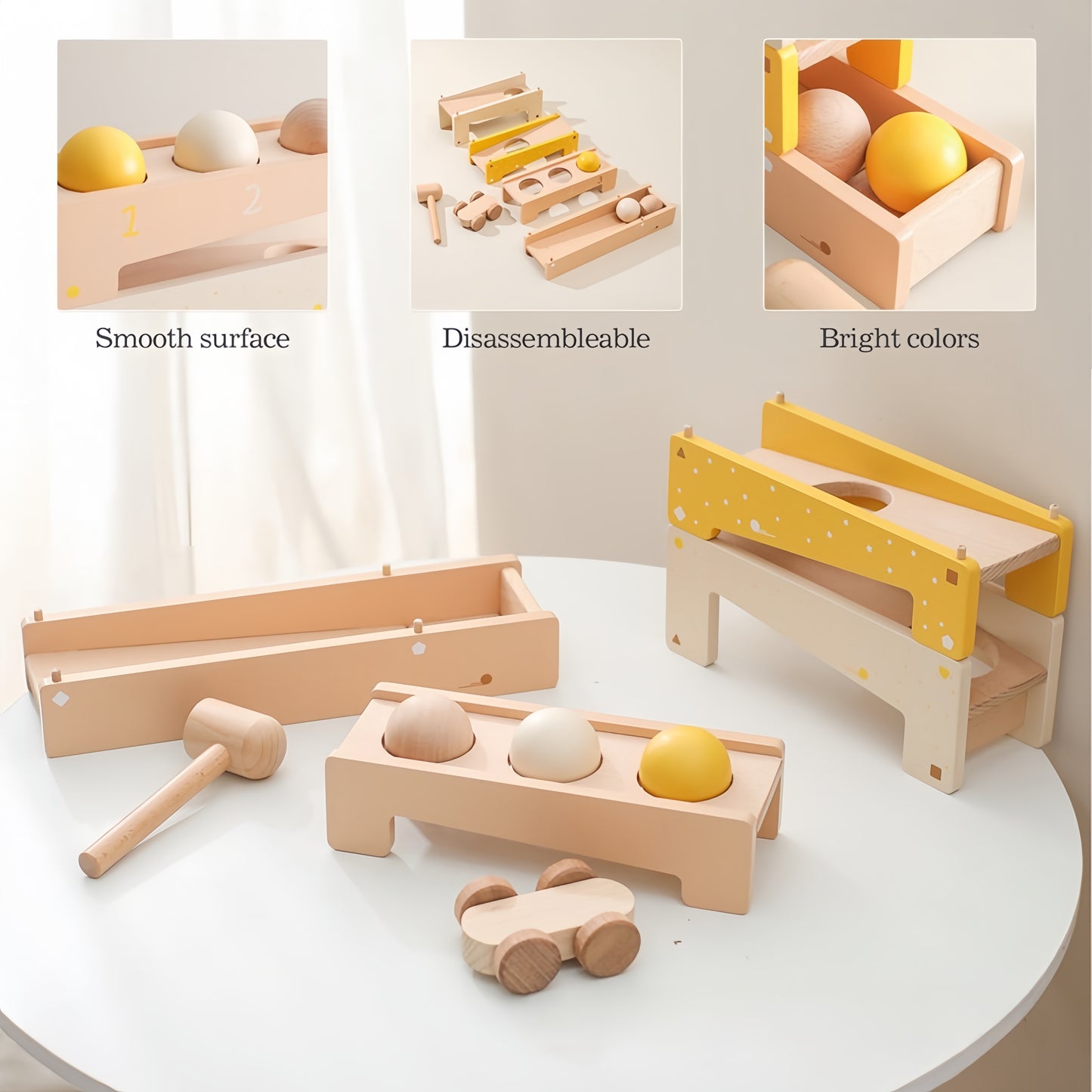 Montessori Wooden Hammering & Rolling Ball Track Toy Set
