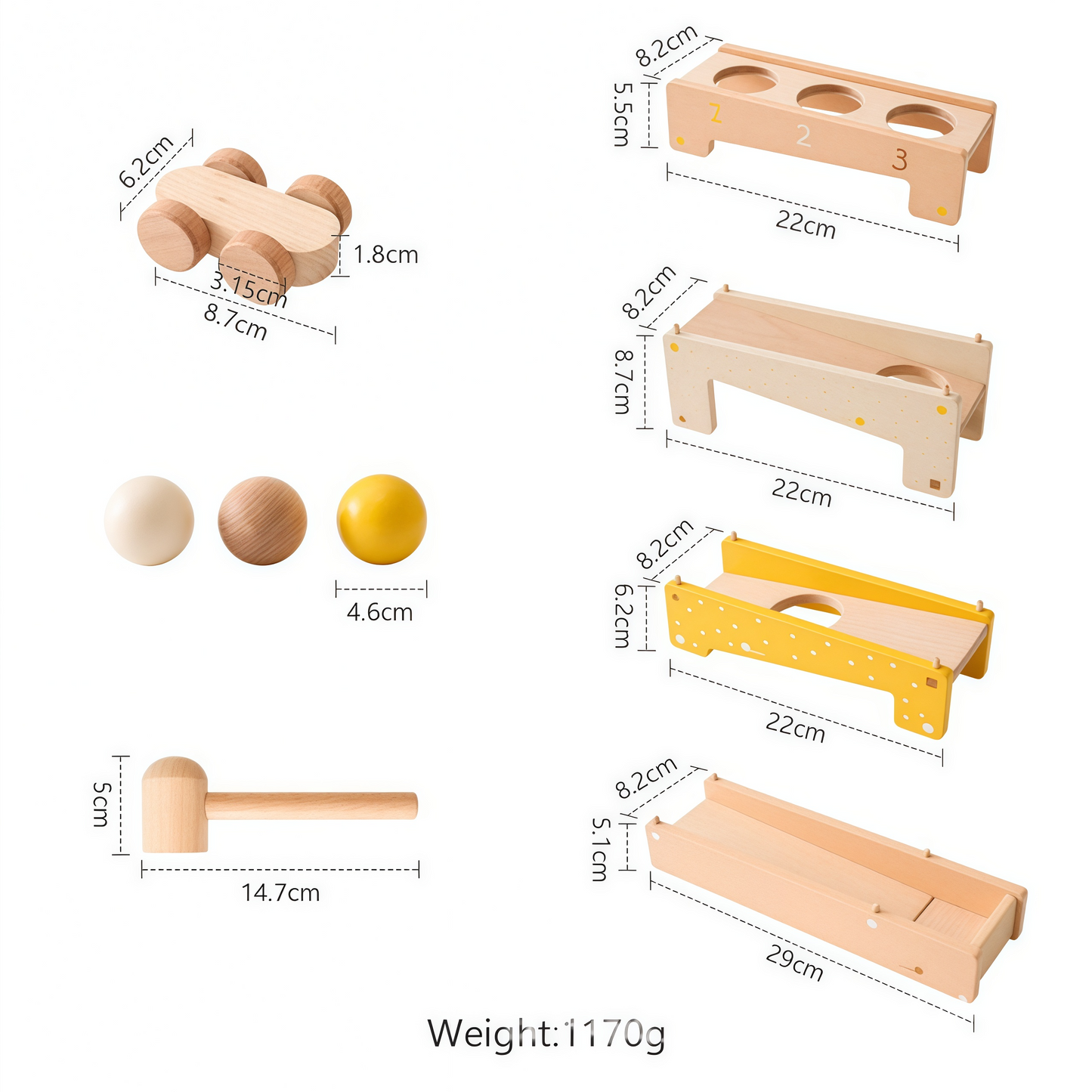 Montessori Wooden Hammering & Rolling Ball Track Toy Set
