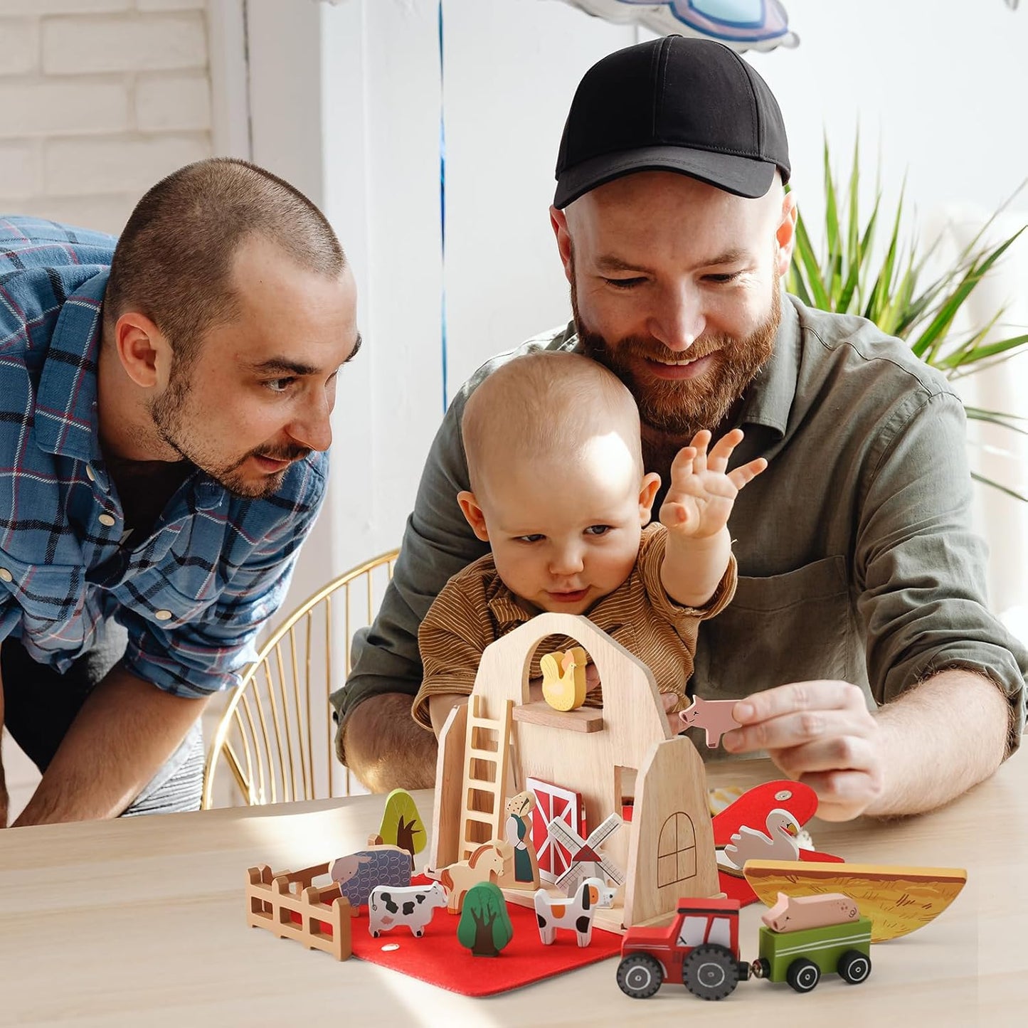 Wooden Barn Farm Animal Toys for Kids 3-5, Red Barn Montessori Toys, Portable Set for 3-5 Year Olds