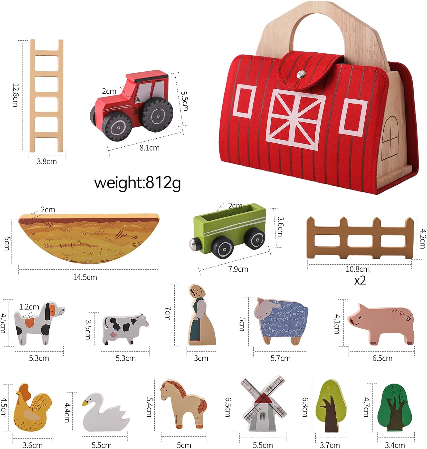 Wooden Barn Farm Animal Toys for Kids 3-5, Red Barn Montessori Toys, Portable Set for 3-5 Year Olds