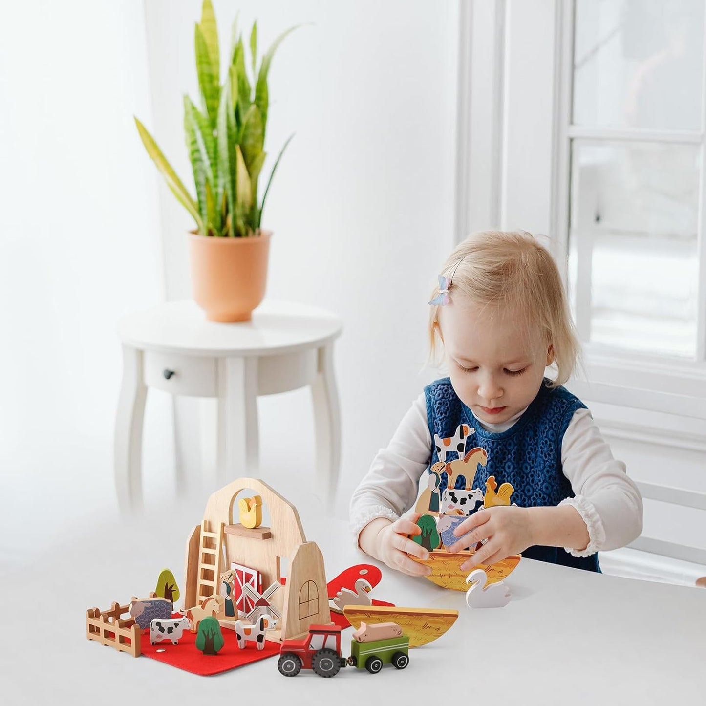 Wooden Barn Farm Animal Toys for Kids 3-5, Red Barn Montessori Toys, Portable Set for 3-5 Year Olds