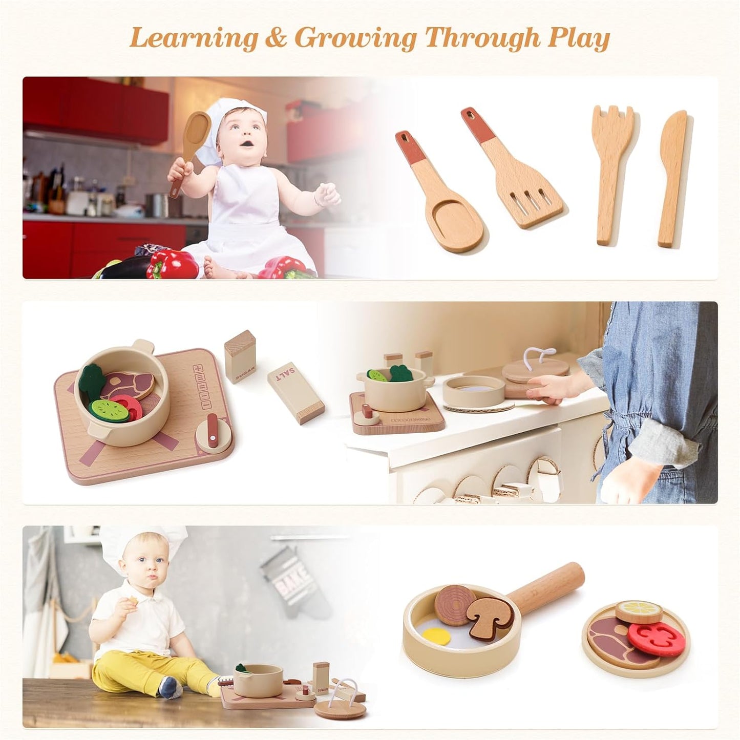 Wooden Baking Cooking Pretend - Play Kitchen Set