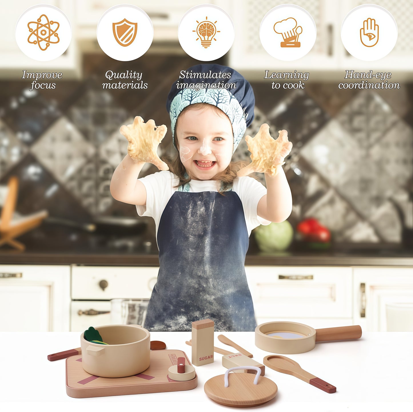 Wooden Baking Cooking Pretend - Play Kitchen Set