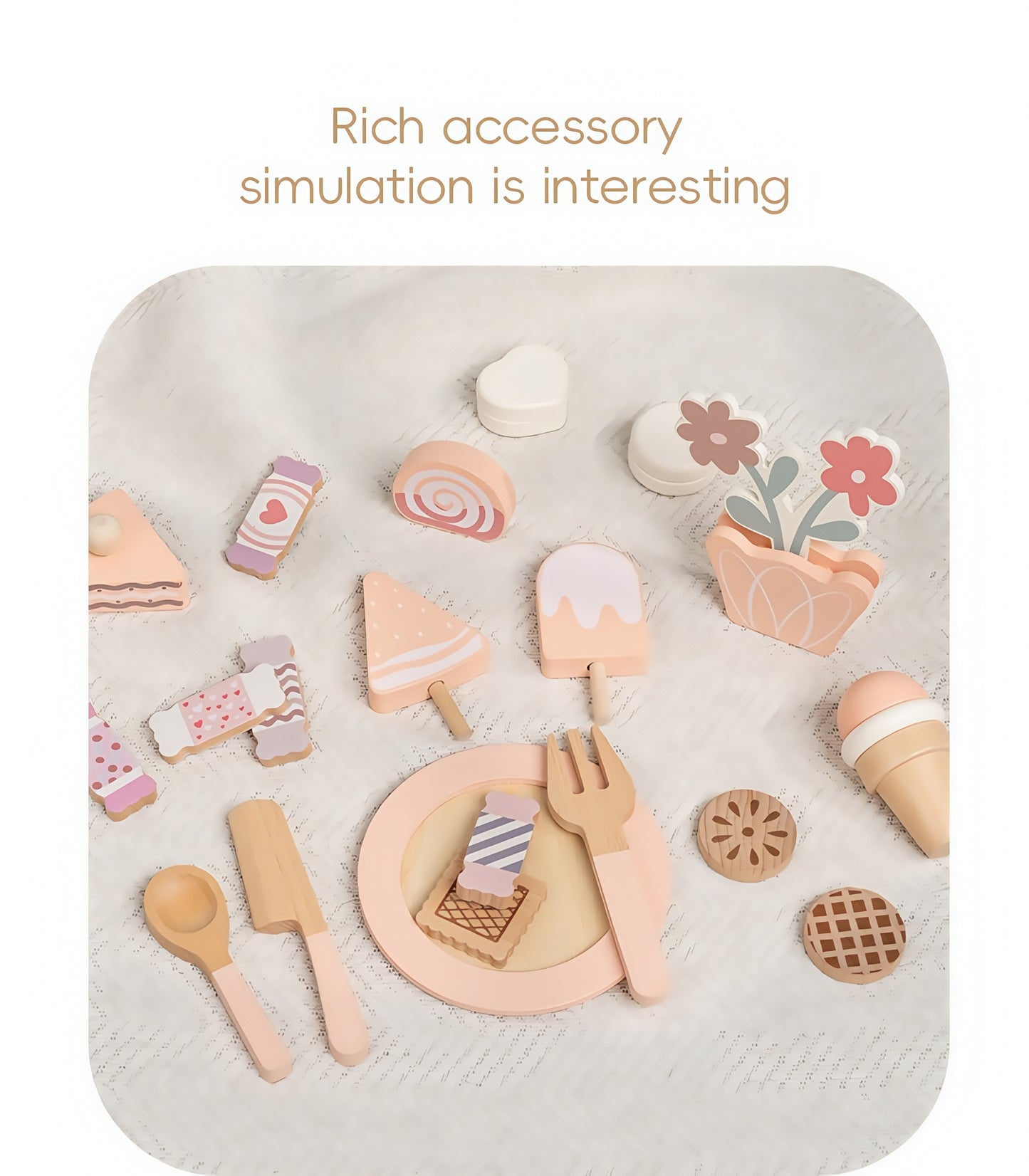 Wooden Cake Toys Tea Party Set, Desserts Food Toy with Cupcake Stand