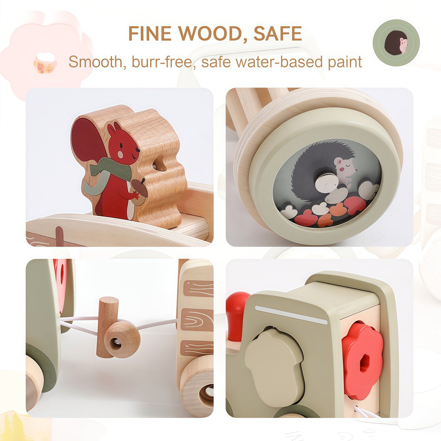 Toddlers Train Set Wooden Animal Train Toys with Shape Matching & Wooden Rattles Baby Vehicle Toy
