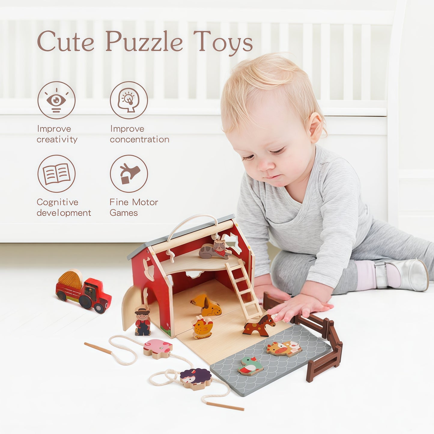 Driver and Wooden Truck, Montessori Educational Toys, Baby Sorting Game