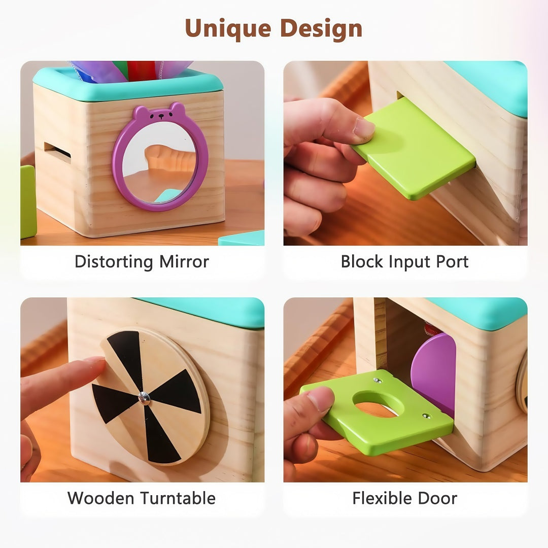 Wooden Baby Tissue Box Toy - 3 Shape Blocks & 8 Silk Paper