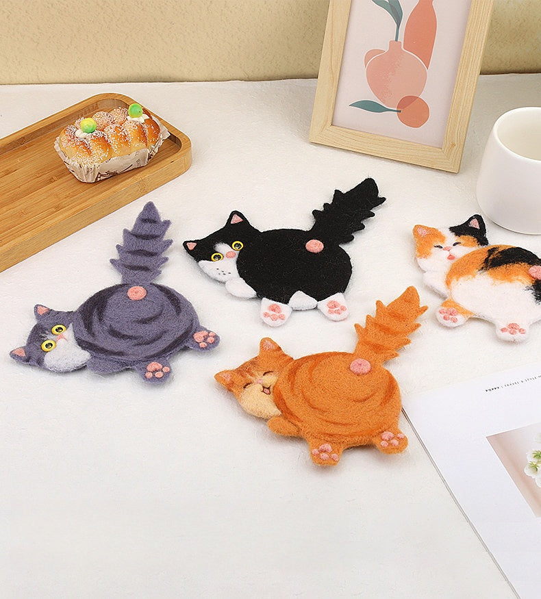 DIY Needle Felting Kit for Beginners - Cute Cats Coaster Set