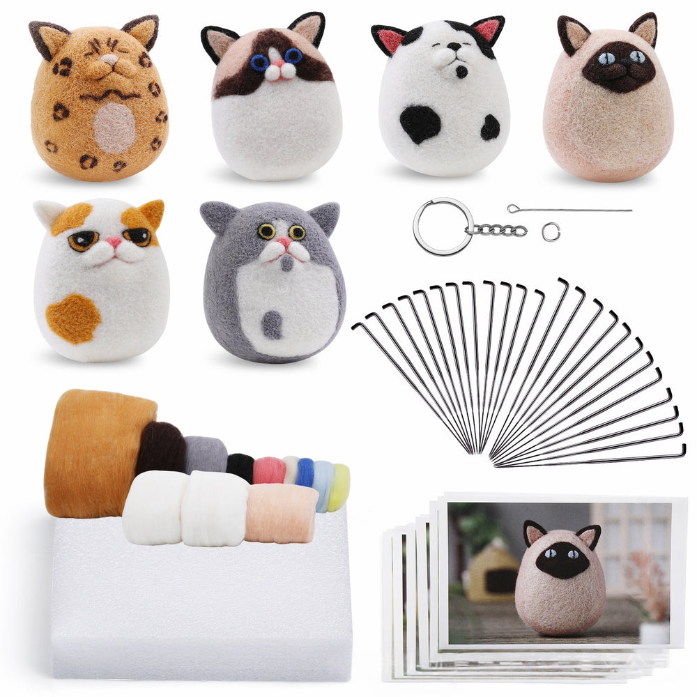 DIY Needle Felting Kit for Beginners - Cute Cat Keychain Set