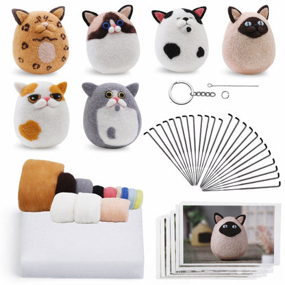 DIY Needle Felting Kit for Beginners - Cute Cat Keychain Doll Set