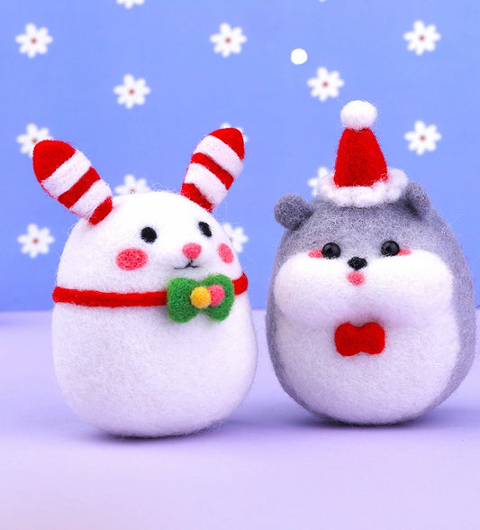 DIY Needle Felting Kit for Beginners – Cute Christmas Animals(with Keychain）