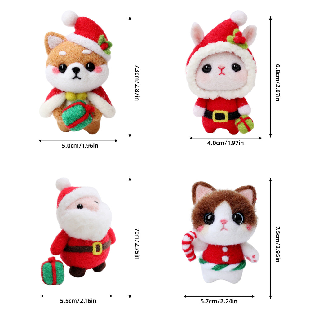 4-in-1 Christmas Needle Felting Kit for Beginners – Santa & Cute Animals(with Keychain）