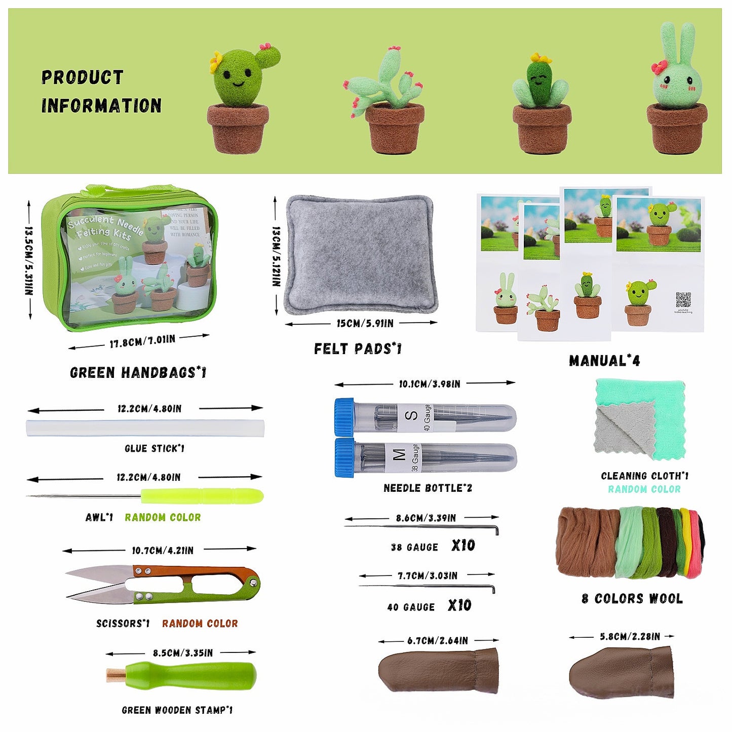 DIY Needle Felting Kit for Beginners - Cute Succulent & Cactus Potted Plants Set