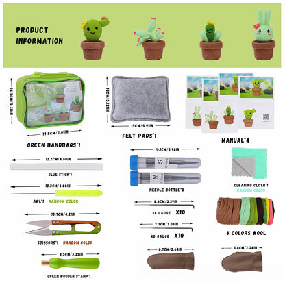DIY Needle Felting Kit for Beginners - Cute Succulent & Cactus Potted Plants Set