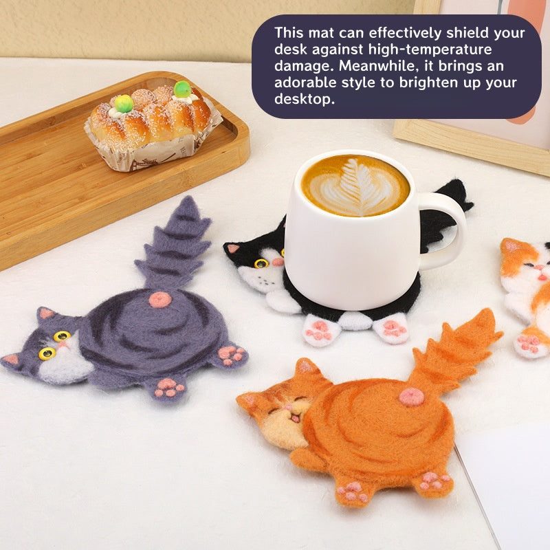 DIY Needle Felting Kit for Beginners - Cute Cats Coaster Set