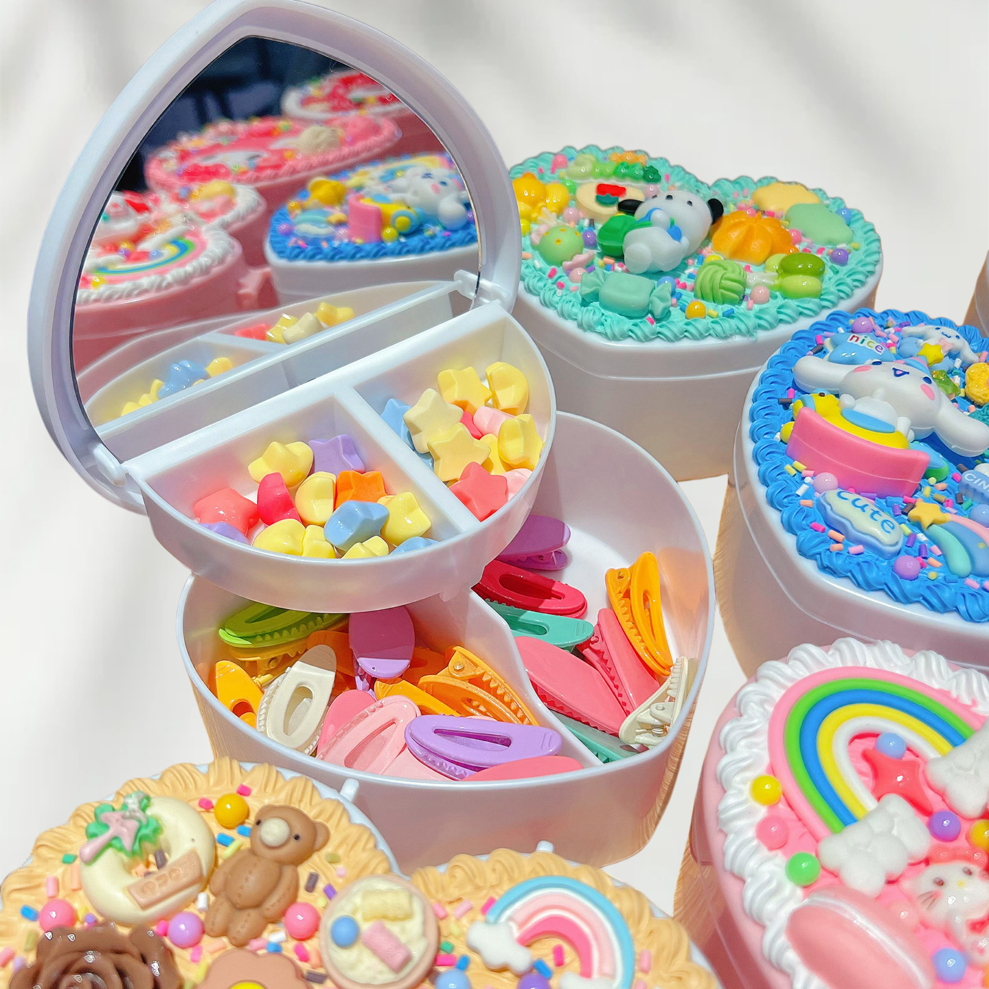 Kawaii DIY Decoden Cream Glue | Cute Cartoon Heart Jewelry Box Organizer Kit