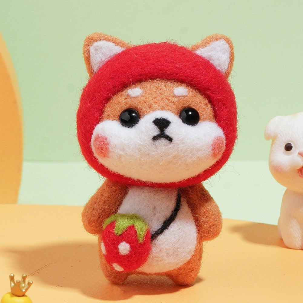 DIY Needle Felting Kit for Beginners - Cute Shiba Inu Costume Keychain Doll Set